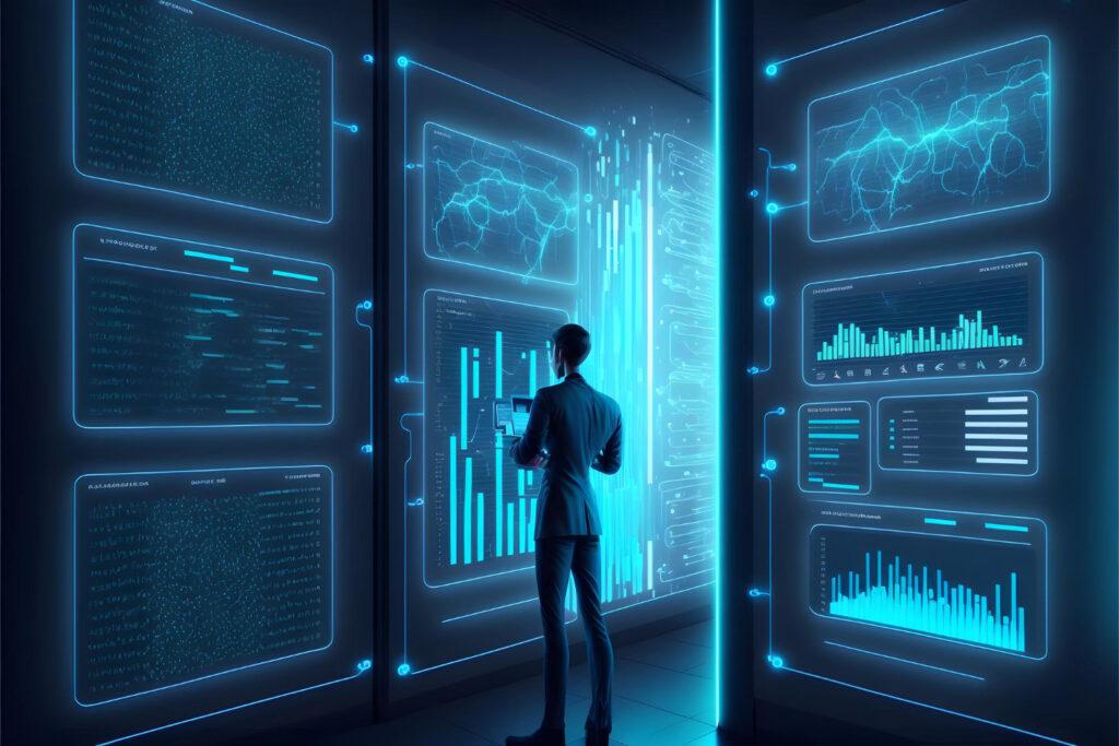 neon futuristic interior design 3d rendering
